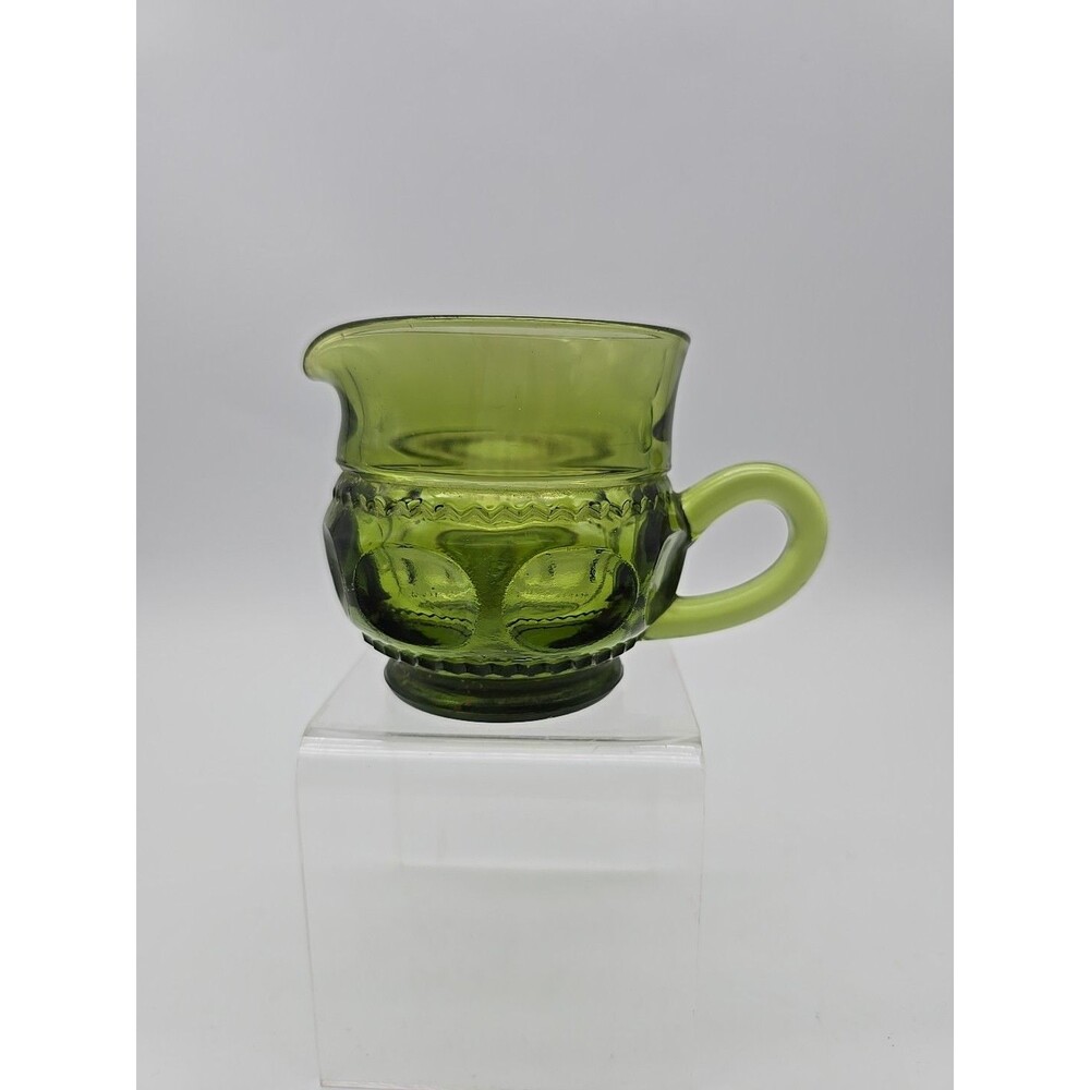 Vintage Indiana Glass Kings Crown Thumbprint Creamer Cup Avocado Green